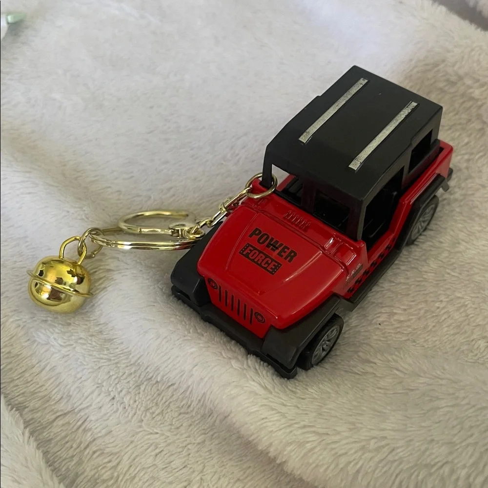 Red and Black Toy Jeep Keychain new with purse clip and bell charm
